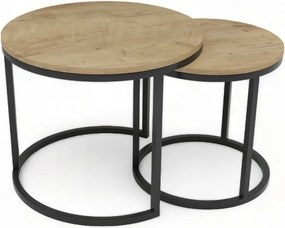 Stoliki kawowe Okrągły Czarny 2w1 DĄB ARTISAN Ø65 + 45 cm