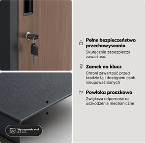 Szafka BHP ubraniowa, pracownicza, pojedyncza, 2 skrytki z drążkiem, antracytowa/orzech, 316,5x1850x450 mm: IGOR 1 Plus Eco Design