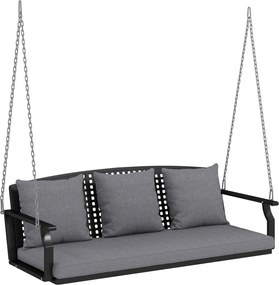 Outsunny 3-osobowa huśtawka na werandę, huśtawka ogrodowa z 3 poduszkami na oparcie, poduszką na siedzenie i zestawem do zawieszenia, szara | Aosom PL