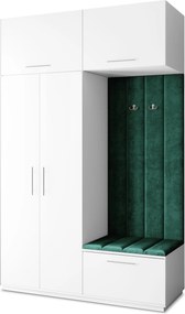 Masseno Garderoba REMA 150/240/60 cm Nowoczesna Szafa do Przedpokoju Biała, MONOLITH 37 (Butelkowa zieleń)