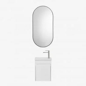 Zestaw Wiszących Mebli Łazienkowych Zintegrowany Z Umywalką Narek Biała & Owalna Osłona Led I Przeciwmgielna Czarny - Sklum