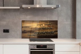Szkło do Kuchni na Ścianę Statek na tle Morskich Chmur