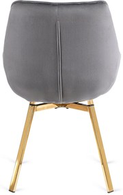 Zestaw Stół Okrągły Szklany SALLO 100 cm ze Złotymi Nogami i 4 Krzesła Tapicerowane Obrotowe do Salonu MIA Szare Welurowe