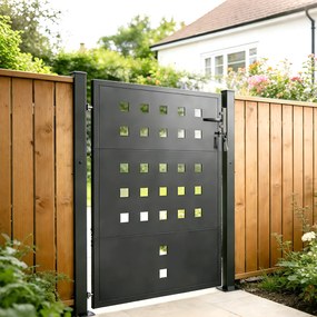 Outsunny Furtka ogrodowa z ocynkowanej stali, metalowa furtka z uchwytem, zamkiem i 3 kluczami, zamykana bramka 105x130 cm, ciemnoszara | Aosom PL