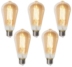Zestaw 5 E27 3-staps dimabaar LED lamp ST64 goud 6W 700 lm 2700K