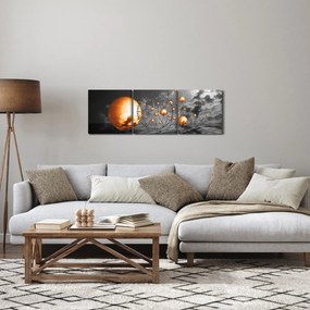 Obraz pomarańczowych abstrakcyjnych kul (z zegarem) (90x30 cm)