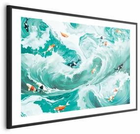 Plakat Ryby i fale 42x29,7 cm z ramą czarną z marginesem ARTGEIST B