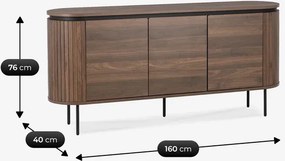 Komoda do Salonu BECK 160 cm Orzech Trzydrzwiowa Ryflowana Japandi