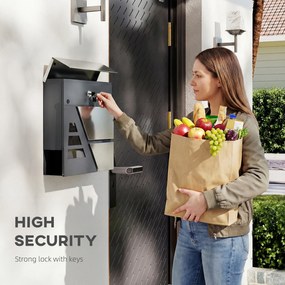 HOMCOM Skrzynka na listy do montażu na ścianie, odporna na warunki atmosferyczne, z uchwytem na gazety i 2 kluczami, ciemnoszara | Aosom PL