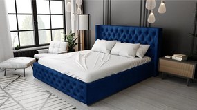 Emporius Rolia łóżko chesterfield 180x200 - pojemnik i stelaż, wysoka jakość - łóżko dwuosobowe 180x200 w stylu glamour - aksamit, niebieski (Kronos 9)