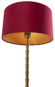 Lampa stołowa art deco brąz klosz welurowy czerwony 35cm - Pisos ArtDeco Oswietlenie wewnetrzne