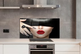 Panel nad Blat Kuchenny Kobieta z Grzywką i Czerwonymi Ustami