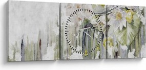 Obraz - Białe kwiaty, vintage (z zegarem) (90x30 cm)