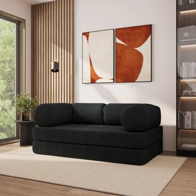 Masseno Sofa piankowa EIREN z funkcją spania, Kanapa z pianki do salonu, Bezmontażowa, Tkanina bucle – Czarny QUELLE 100