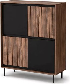 Komoda Madera KM2 – płyta meblowa laminowana, orzechowe wykończenie w połączeniu z matową czernią, stalowe nóżki, nowoczesna