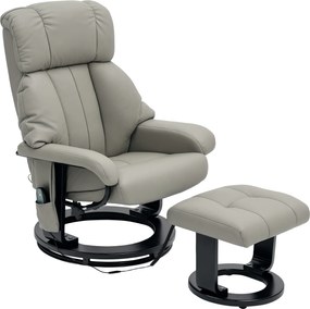 HOMCOM Fotel Relaksacyjny z Funkcją Masażu, Telewizyjny Fotel z Boczną Kieszenią, Skóra Ekologiczna, Szary