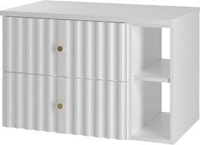 Biały Zestaw Łazienkowy 80cm Szafka z Blatem i Regałem Ryflowane Fronty Aqua