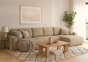 Stylowy narożnik rozkładany IVO U XL  387x150 cm w tkaninie LAMBI 10 beżowej
