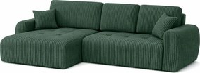 Narożnik w kształcie L z funkcją spania i pojemnikiem Ivo L, tkanina sztruksowa Poso, Zielony, Lewy