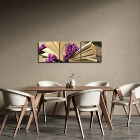 Obraz książki z lawendą (z zegarem) (90x30 cm)
