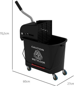HOMCOM 20L Wiadro z wyciskaczem i uchwytem na kółkach do mopa, Tworzywo sztuczne, Czarne