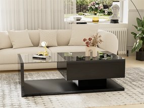 Stolik kawowy z LED - ze szkła i płyt wiórowych - Czarny