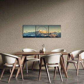 Obraz - szczyty górskie (z zegarem) (90x30 cm)