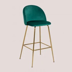 Zestaw 4 Aksamitnych Wysokich Stołków Kana Design Verde Jungla & ↑75 Cm & Złoto - Sklum