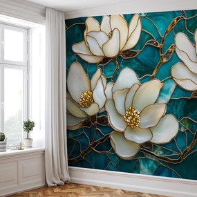 Fototapeta - Witraż z magnolią (196x136 cm)