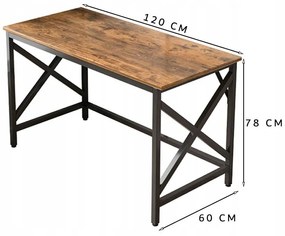 Biurko komputerowe industrialne stolik rustykalny brąz metalowa rama loft