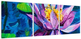 Obraz lilii wodnej na wodzie (z zegarem) (90x30 cm)