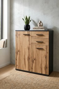 Komoda nowoczesna z 2 szufladami i półkami grafit + dąb wotan G5-N44