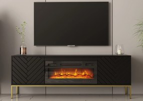 Szafka RTV z kominkiem Aspen 02 czarny/złoty 180 cm