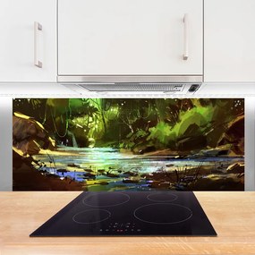 Szkło do Kuchni na Ścianę Kryształowe Jezioro W Lesie