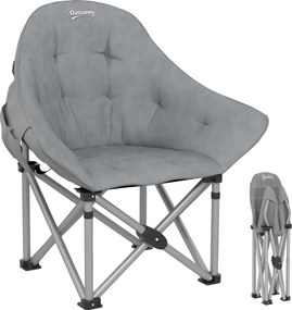 Outsunny Składane krzesło kempingowe z boczną kieszenią, torbą, poduszką do 120kg, Ciemnoszary