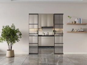 Drzwi przesuwne podwójne chowane w ścianie - aluminium i matowe szkło hartowane - 2 x wys. 205 x szer. 63 cm - SINCA II
