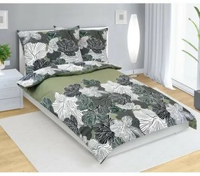 Bellatex Bawełniana pościel Kwiat khaki zielony,140 x 200 cm, 70 x 90 cm