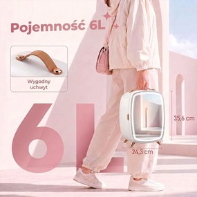 HOMCOM Minilodówka na Kosmetyki, Napoje i Przekąski, Przenośna z Oświetlonym Lusterkiem, Cicha Praca, 6L, Biała