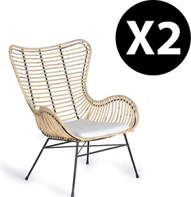 Partia 2 szezlongów z rotin et metal