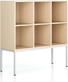 Regał FRAME, niski, z białą podstawą, 1299 x 450 x 1331 mm, brzoza