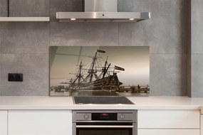 Szkło do Kuchni na Ścianę Zabytkowy Statek na Morzu