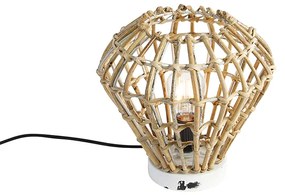 Rustykalna lampa stołowa bambusowa z białym - Canna Diamond Rustykalny / Vintage Oswietlenie wewnetrzne