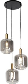 Designerska lampa wisząca czarna ze złotem i dymionym szkłem 3-światła - Zuzanna