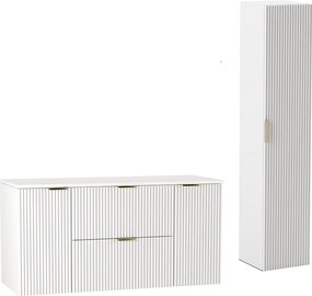 Biały Zestaw Łazienkowy 120cm Szafka Blat Słupek Ryflowane Fronty