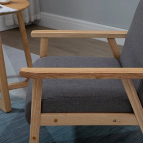 HOMCOM Stylowy Fotel Skandynawski - Lite Drewno, Imitacja Lnu, Szary Kolor, Akcentowy Design | Aosom PL