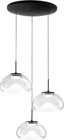 Brena - Fabas Luce 3-light round pendant lamp - 30W dimmable LED - Transparent Round ceiling rose d.35cm