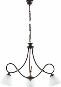 Dallas - żyrandol z czarnego lakierowanego żelaza, dekor imitujący rdzę, stare złoto, klosze z białego szkła alabastrowego Ø13 cm, 3 światła