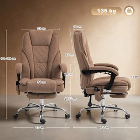 Vinsetto Ergonomiczny fotel biurowy z funkcją masażu, podnóżek, obrotowy, na kółkach, Brązowy | Aosom PL