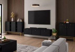 Wisząca szafka RTV Daily 180 cm 3-drzwiowa beż / eukaliptus / czarna