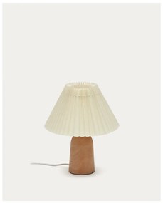 Beżowa/w naturalnym kolorze lampa stołowa z litego drewna kauczukowego z tekstylnym kloszem (wysokość 33 cm) Benicarlo – Kave Home